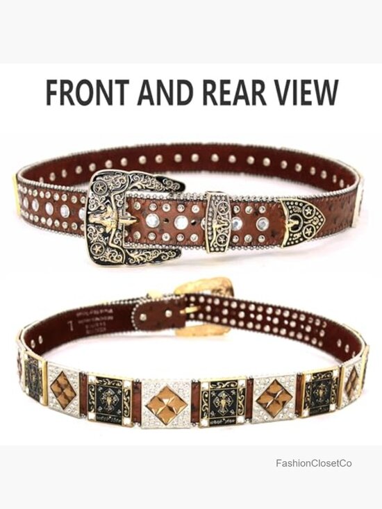 Genuine Leather Rhinestone Belt with Crystal Studs for Women & Men